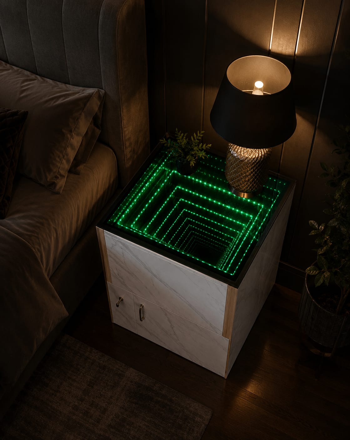 Infinity Mirror LED Bedside Table